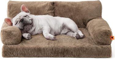 Ортопедичний лежак для собак MeWoofun, середній, водонепроникний, антистресовий плюшевий чохол, 90 x 65 x 30 см (Коричневий, L)