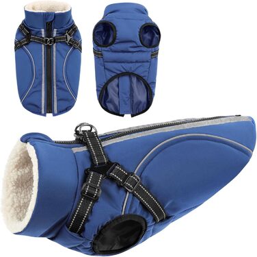 Теплий зимовий одяг для собак CITE TOILE: куртка з блискавкою, захист від вітру, світловідбиваючі смуги, повдішок, розмір XXL, блакитний