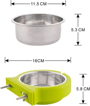 Миска для клітки для тварин MOACC, знімний кріплення, нержавіюча сталь, для собак та котів, зелена (з хвилястим кріпленням)