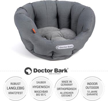 Ліжко для собак Doctor Bark кругле, ортопедичне, з м'якою подушкою та іграшкою, для малих порід, світло-сіре, 40x35 см, пране при 95°C, Німеччина