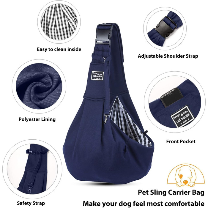 PETCUTE Сумка-переноска для собак до 7.5 кг, блакитна: регульований ремінь, зручна передня кишеня