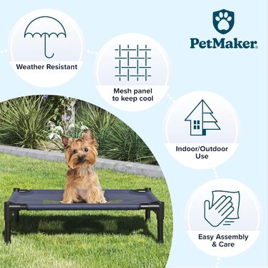 Підняте ліжко для собак Petmaker 24,5x18,5 см, портативне, з нековзкими ніжками, для приміщення та вулиці, для собак і цуценят до 11,3 кг, синє