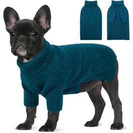 Светр для маленьких собак Sunfura, теплий в'язаний светр з коміром-стійкою для холодної погоди, ідеальний для святкування Різдва та Дня подяки, підходить для мопсів, такс та інших маленьких порід, колір: блакитний