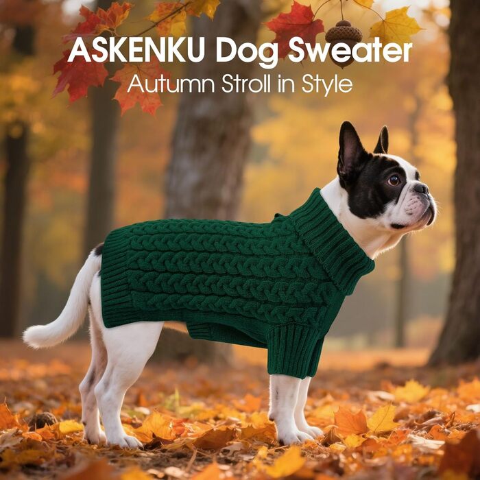Теплий зимовий пуловер для собак S, ASENKU, з отвором для повідка, з м'якою горловиною, для Чихуахуа, Французького бульдога, зелений