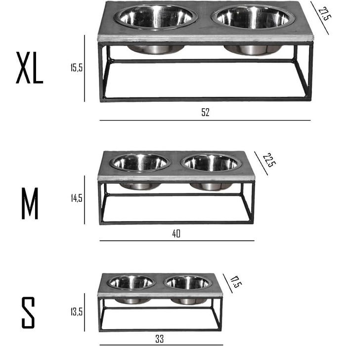 FEEDO - годівниця для собак з бетону, подвійний миска, аксесуари для собак (M, темно-сірий)