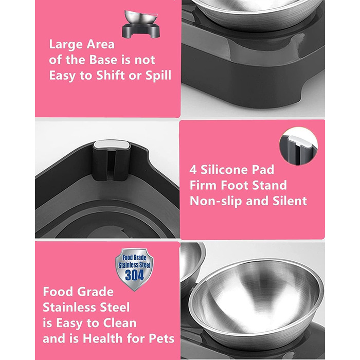 Миска для котів з нахилом 15° з нержавіючої сталі, харчової якості, миється в посудомийній машині, з силіконовою основою, для котів та цуценят, 1 шт.