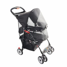 Чотирьохколісний візок для тварин FourPaw з повним оглядом, з замком, для котів та собак, з кошиком для зберігання та тримачем для напоїв