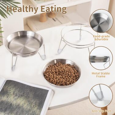 Набори мисок для котів та собак, 17 см, широкі, з нержавіючої сталі, антиковзний металевий підставник, 2 шт.