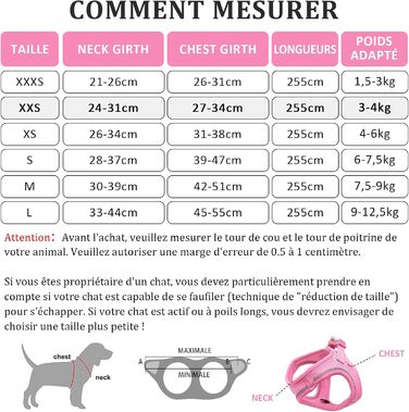 Нашийник для котів Qianruida з повідком, регульований, зручний, дихаючий, світловідбиваючий (Рожевий, XXS)