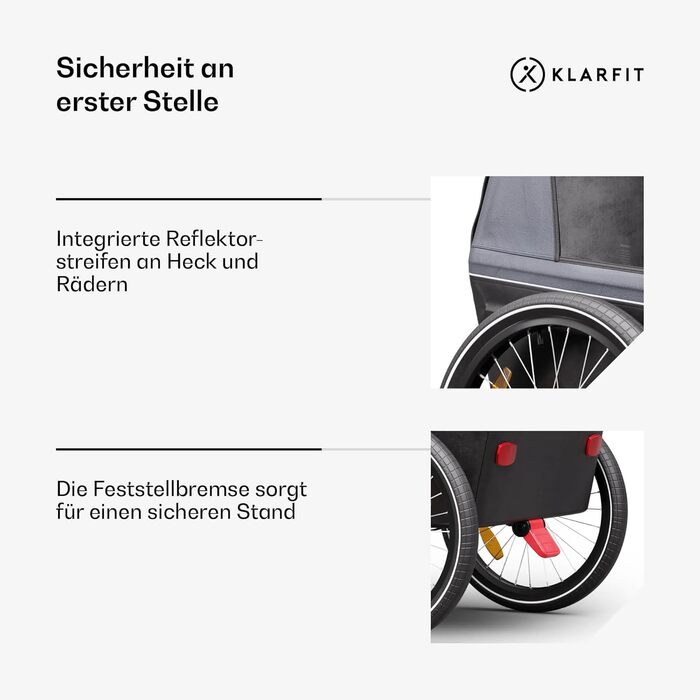 Klarfit GoKiddo: Дитячий велопричіп для 2 дітей - 2-в-1 (велопричіп та візок) з гальмами, ременями безпеки, регульованими сидіннями, 40 кг вантажопідйомністю, захистом від дощу та UV-променями, складаний, темно-сірий