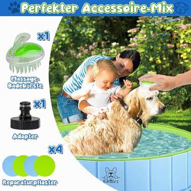 Басейн для собак KHOLEZ 120 x 30 см - складаний, портативний, з килимком та зливом