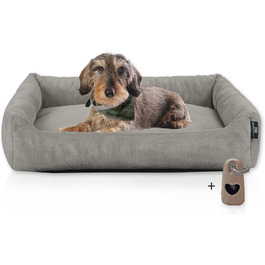 Лежанка для собак Rohrschneider, сіра, для маленьких та середніх собак, з подушкою, 70x50 см, включає пакети для прогулянок. Тканина: корд.