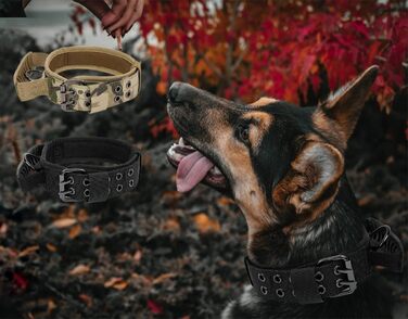 Тактичний нашийник для собак з ручкою та поводок, військовий нашийник. М'який наповнювач, нейлон, регульований нашийник для середніх та великих собак (XL, чорний)