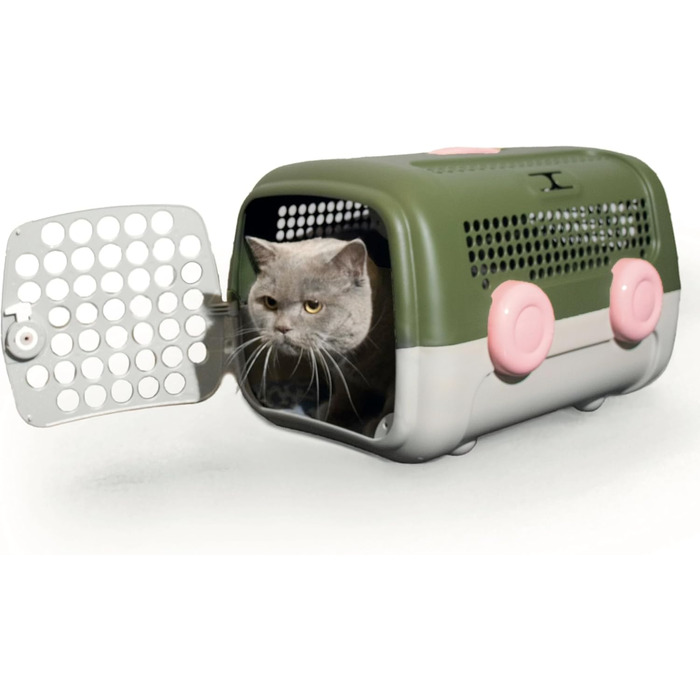 Транспортний бокс для собак та котів UNITED PETS A.U.T.O. - міцний, виготовлений в Італії, зелений/бежевий, з гігієнічною підстилкою, 51 x 37 x 33 см