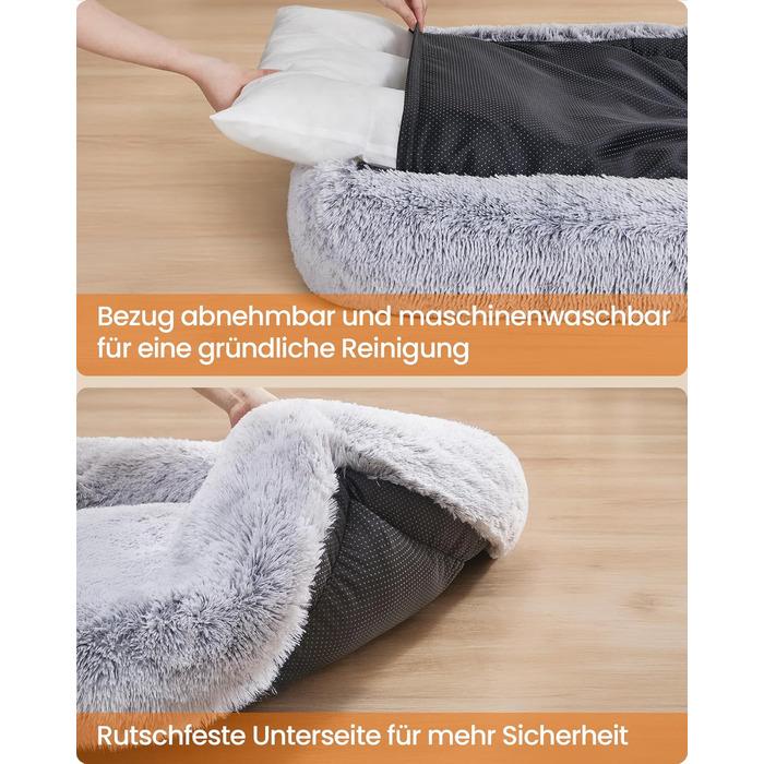 Ліжко для собак Feandrea, м'яке лежання, корзина для собак, 71 x 55 x 18 см, з підвищеними бортиками, знімний чохол, що легко переться, антиковзаюче покриття, Ombré-Сірий PGW271G01 M