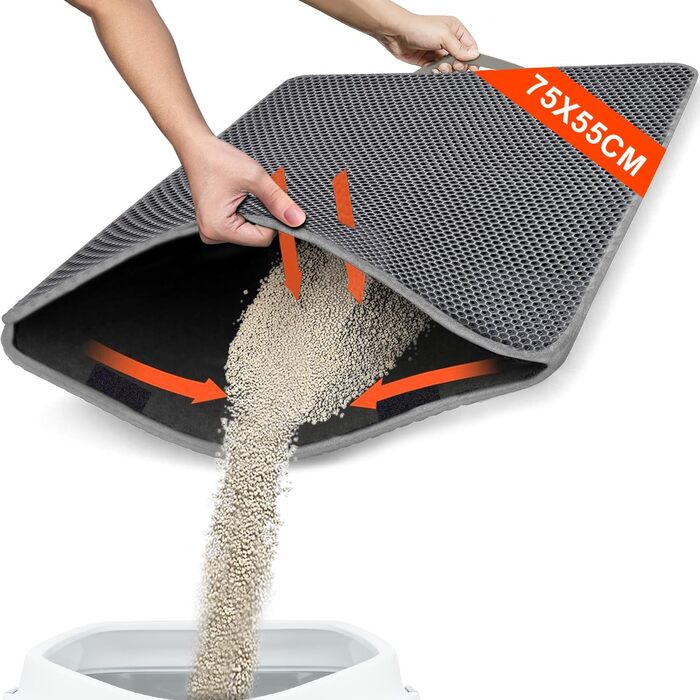 Килимок під лоток для котів AidSci | 70x55 см, водовідштовхувальний, з комірками, сірий