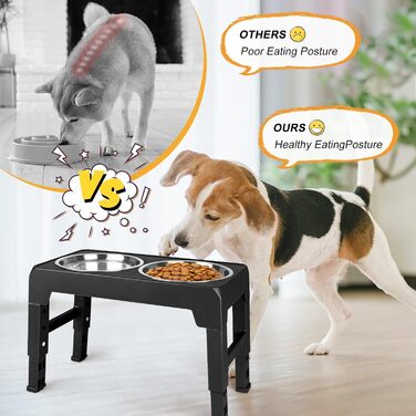 Підвищена годівниця для собак та котів з нержавіючої сталі, 2x1.8L, регульована висота, антиковзаюча, 44x24x8 см, чорна