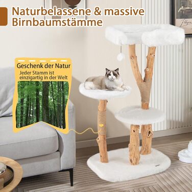 Дерев'яна кігтеточка SOARS для котів з 3-ма стовбурами, ліжком та іграшками, багатоповерхова, 59 x 49 x 110 см, Стиль C