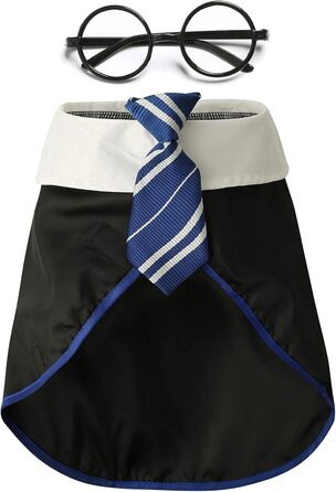 Сорочка для собак на Хелловін Impoosy, кумедний костюм кота-чаклуна, мила одяг з окулярами (розмір M, обхват шиї: 35,6 см), блакитний