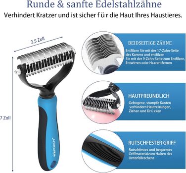 Набір щіток для собак, 5 шт., для грумінгу, самоочищувані, для великих та середніх собак, котів та дрібних тварин, для довгої та короткої шерсті, зменшує випадання шерсті, блакитний