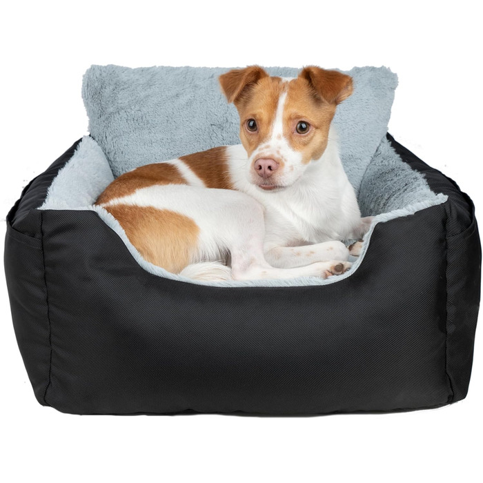 Підвищення для собак у автомобіль, вантажівка або SUV, з м'яким плюшевим килимком та високими бортиками, зручний матрац з безпечними ременями, чорний, 53x51x36 см