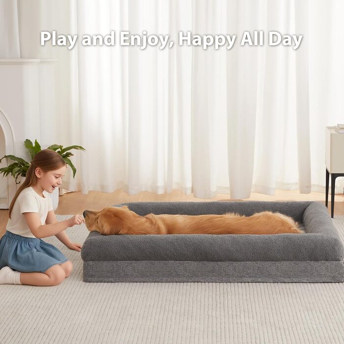 Лежанка для собак великих порід RRPETHOME, ортопедична, знімний водовідштовхувальний чохол, велика, 114x89x19 см, сіра