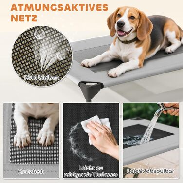 Лежанка для собак PawHut Outdoor з дахом, піднята лежанка для середніх собак, прохолодна лежанка для домашніх тварин з миючим сітчастим сталевим каркасом, переносна сумка, лежанка для тварин для вулиці, кемпінгу 76x61x71см, світло-сіра L 76 x 61 x 71 см с
