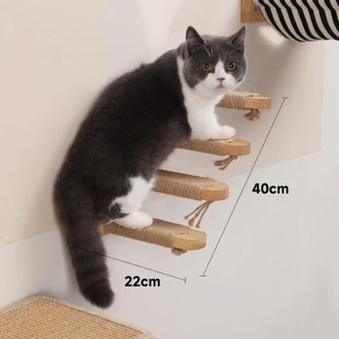Кігтеточка-стіна для котів FUKUMARU, дерев'яна стіна для котів, лежанка на стіні з масивного гумового дерева, для котів до 15 кг, з джутового мотузка для дряпання (зліва направо)