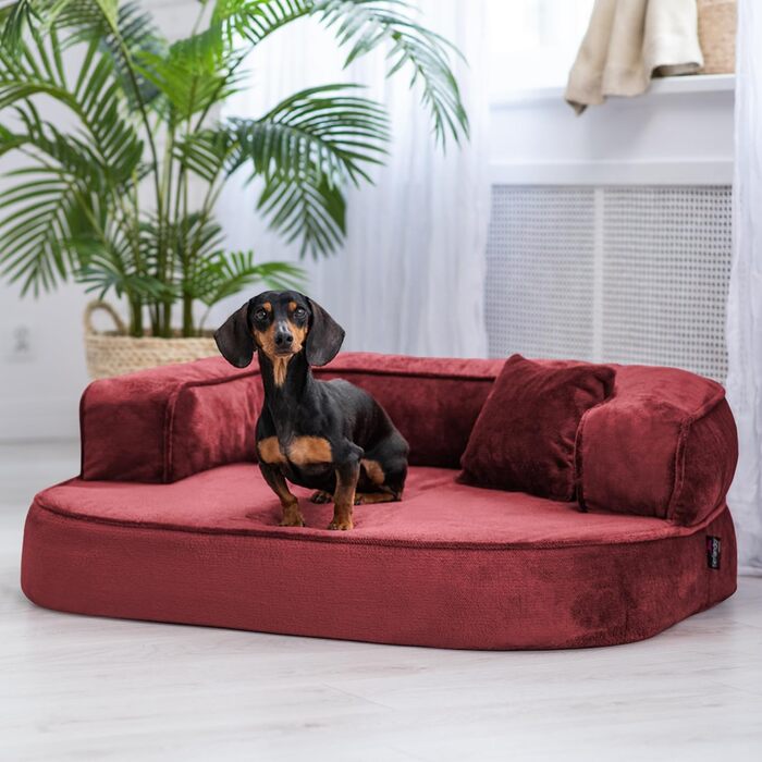 Ортопедичне собаче ліжко Tierlando Sharleen VISCO Plus, 80x60 см, Бордовий, м'яка тканина Тедді