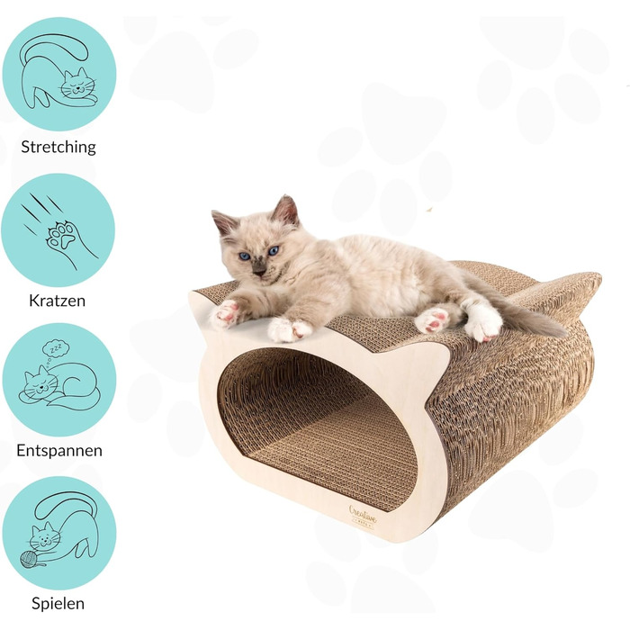 Котяче дряпальня | Дряпка з посиленої картонної конструкції | Натуральні дряпальні дошки | Міцні меблі для котів | 2в1 Дряпка-будиночок для котів | Якісний картон | Великий розмір (37 x 36 x 37 см, у формі кота)