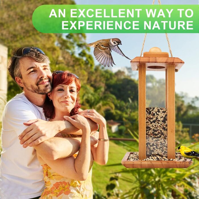 Дзеркальний годівничка для птахів YIKEDAN | Годівниця для птахів з дерева, на підвішування, вологостійка