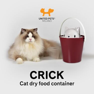 Контейнер для корму котів United Pets Crick, бордовий/сірий, з лопаткою, дизайнер Стефано Джованноні, зроблено в Італії, універсальний розмір