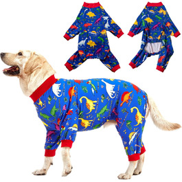 LovinPet Одяг для великих собак Пітбуль 3XL, післяопераційний комбінезон для собак, захист від УФ, антистрес, динозавровий принт