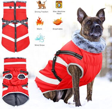 Водонепроникні куртки для собак, зимові теплі куртки для собак, одяг для домашніх тварин з відбиваючими елементами, куртки для собак у холодну погоду, затишні костюми від снігу, куртки та жилети для маленьких, середніх та великих собак (Червоний, 6XL)