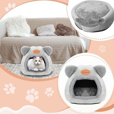 Кігтеточка-будиночок для котів, м'яке ліжко-хатинка, тепле затишне місце для сну, сірий колір