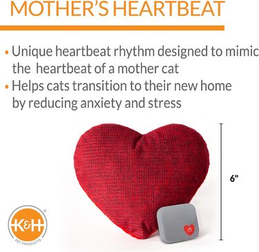 Плюшеве котеня K&H Pet Products з імітацією серцебиття, заспокійлива іграшка для котів, червоне, 15,2 см