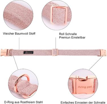 Нашийник для собак Aring PET на Різдво, бавовняний нашийник з бантиком, милий нашийник для собак, подарунок з металевою застібкою для великих собак (M, Рожевий)