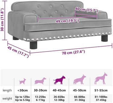 Лягушковий лежак для собак, м'яка подушка для собак, лежанка-софа для маленьких собак, лежанка для домашніх тварин, лежанка для котів, світло-сірий велюр, 70 x 45 x 30 см, сірий