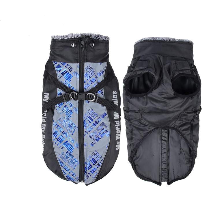 Зимовий теплий куртка для собак FeimaX, водонепроникний, з плюшем, для малих, середніх та великих собак XL (обхват грудей: 57 см, довжина спини: 42 см), темно-синій