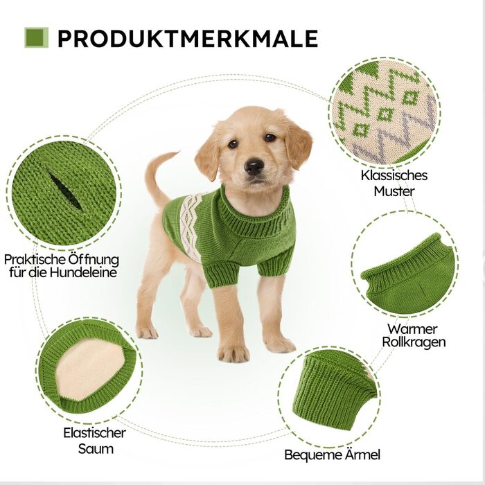 Теплий пуловер для собак Queenmore, для маленьких порід (Даксель, Французький бульдог), в'язаний, флісовий, зелений, XS