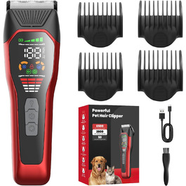 Електрична машинка для стрижки собак з густою шерстю, 2 швидкості, LED, акумуляторна, для собак та котів, з блокуванням, Стандартний набір