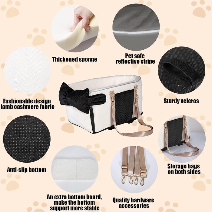 Автокрісло для собак - підставка для тварин у машину з ременем безпеки та м'яким подушками, для собак та котів до 6,8 кг (білий)