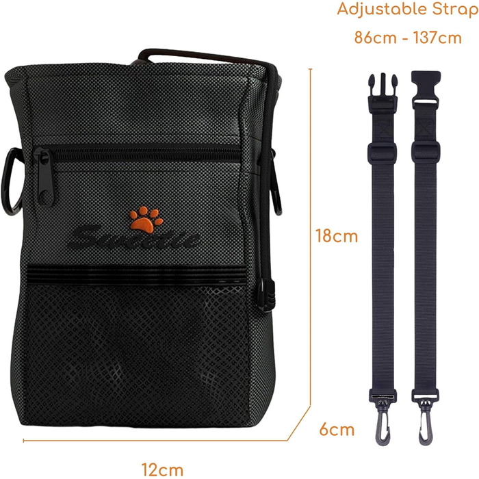 Сумка для ласощів Sweetie для прогулянок та тренувань: з тримачем для пакетів, складною мискою та безкоштовним клікером – ідеальний набір для цуценят. Замкнення на шнурку