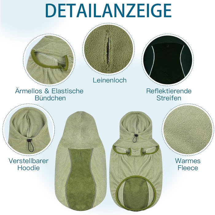 Теплий зимовий пуховик для собак Katzinst - теплий пуховик для собак з захистом живота, флісовий, для великих собак, зелений (2XL)