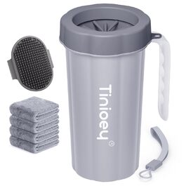 Очисник лап для великих собак Tinioey з ручкою | В комплекті 4 рушники та щітка для миття | Очисник лап для собак, аксесуари для собак великих порід (сірий)