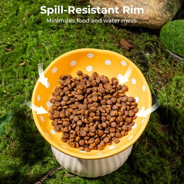 Підвищений годівниця для котів, керамічна миска у формі гриба, широка та плоска миска для котів на підставці, миска для котів, що запобігає блювоті, миска для кошенят та літніх котів (жовта)