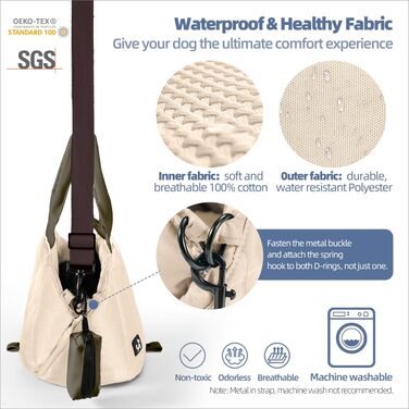 Сумка-переноска для собак Sytopia, кремово-бежева, з кишенями та регульованим поводком, водонепроникна
