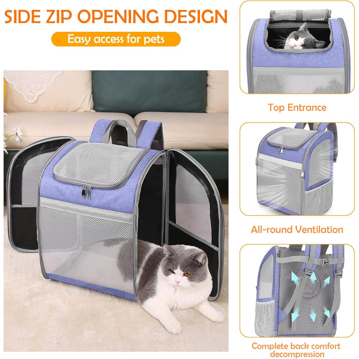 Рюкзак-переноска для собак та котів ALLSOPETS, фіолетовий. З безпечним ременем та світловідбиваючими смугами, для подорожей