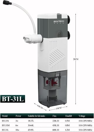 Акваріумний фільтр Boxtech Interner 6W: 4-в-1, тихий, регульований, 450 л/год, для акваріумів 70-150 л