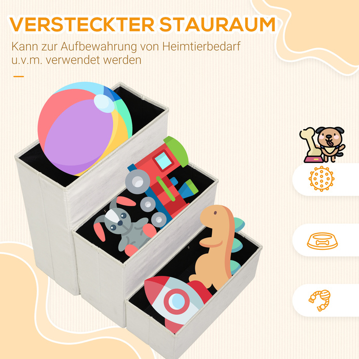 PawHut Pet Stairs Складні сходи для кішок Сходи для собак 3 сходинки з місцем для зберігання для кішок і собак МДФ білий 40x54x48см